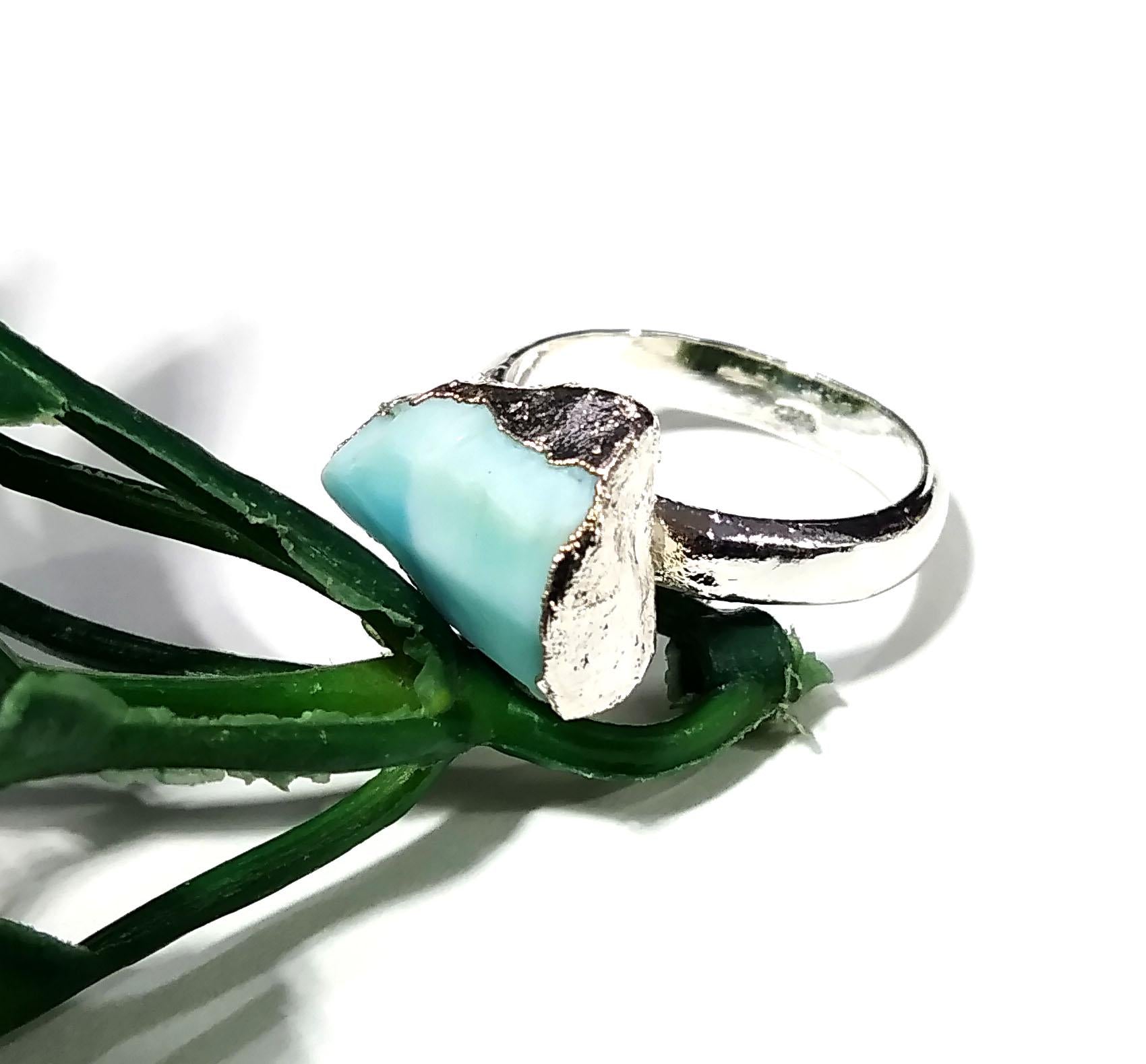 Natural Raw Larimar Rough Gemstone Ring, 925 Solid Sterling Silver Ring, Larimar Stone Size 12x8mm Handmade Ring, Gift Wedding Ring Jewelry